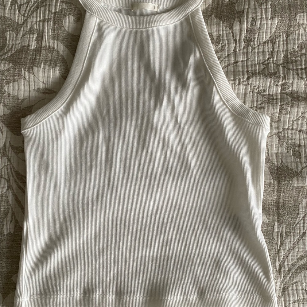 White Ribbed Sleeveless Top
